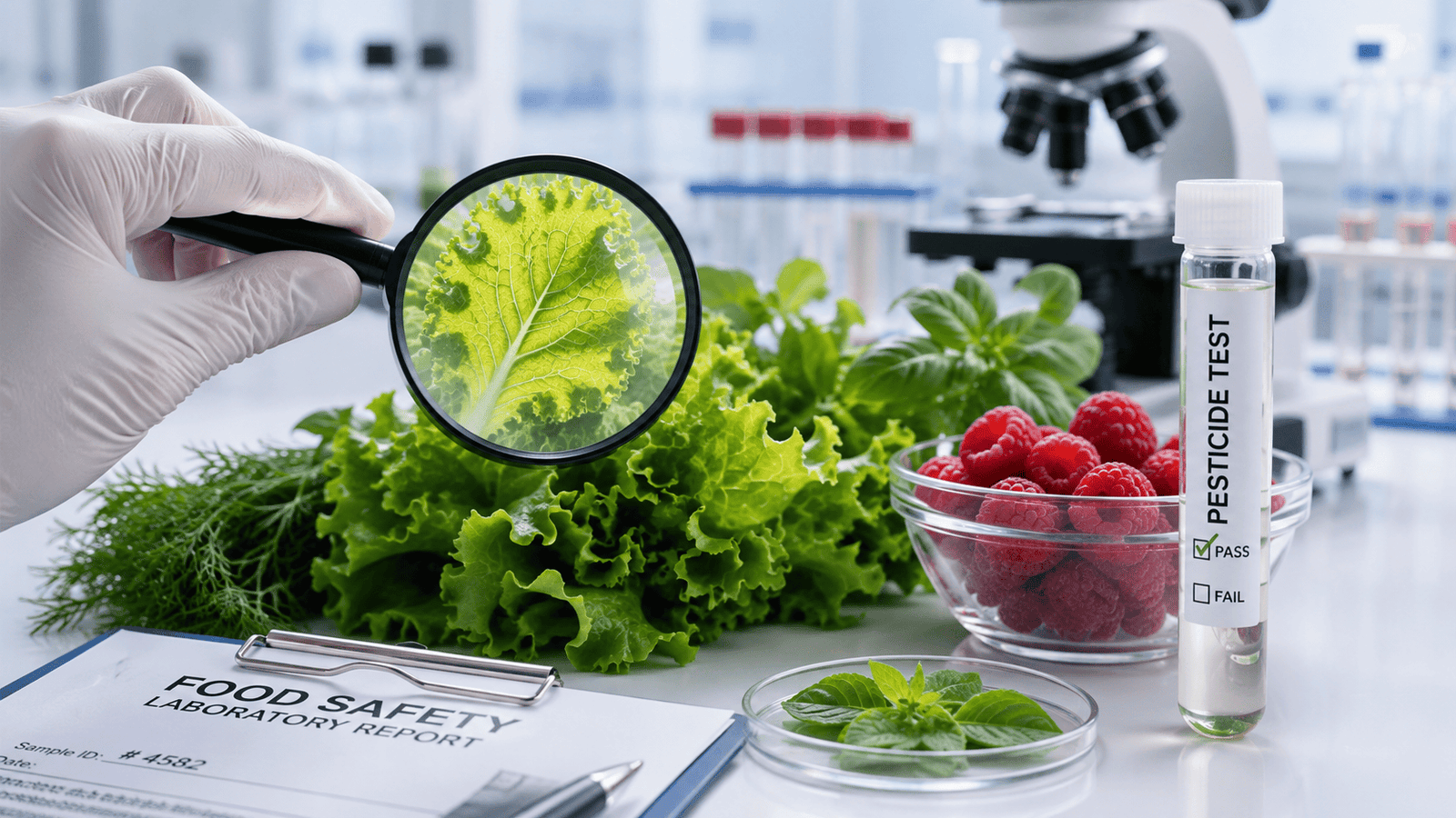 cyclosporiasis outbreak concept showing fresh produce inspection and food safety testing
