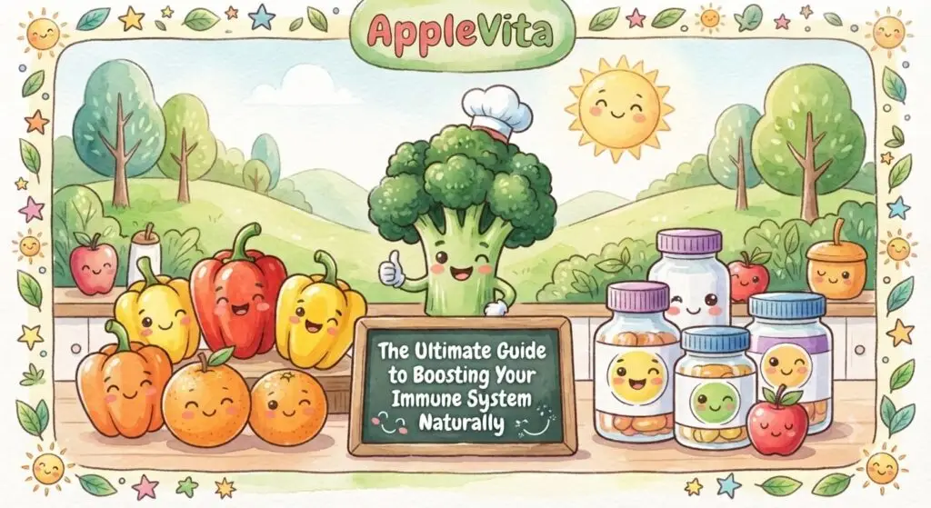 A collection of fresh vegetables and a glass of water, representing natural nutritional approaches to boosting the immune system.