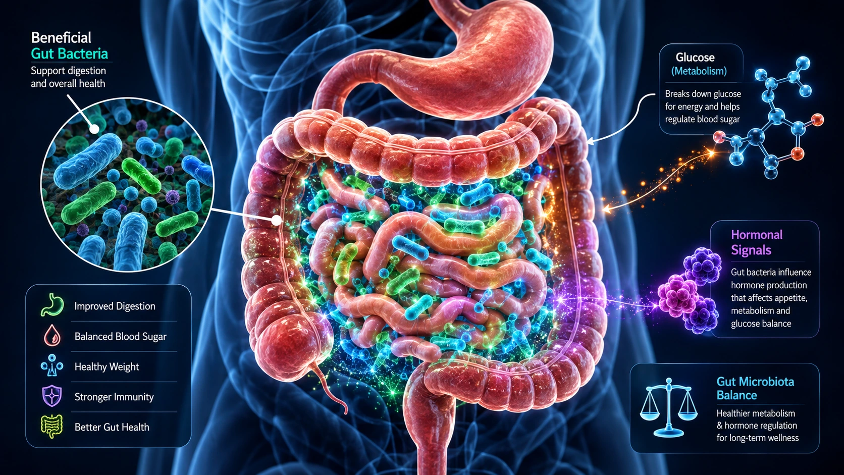 metabolic health gut microbiome axis showing bacterial flora regulating human insulin sensitivity
